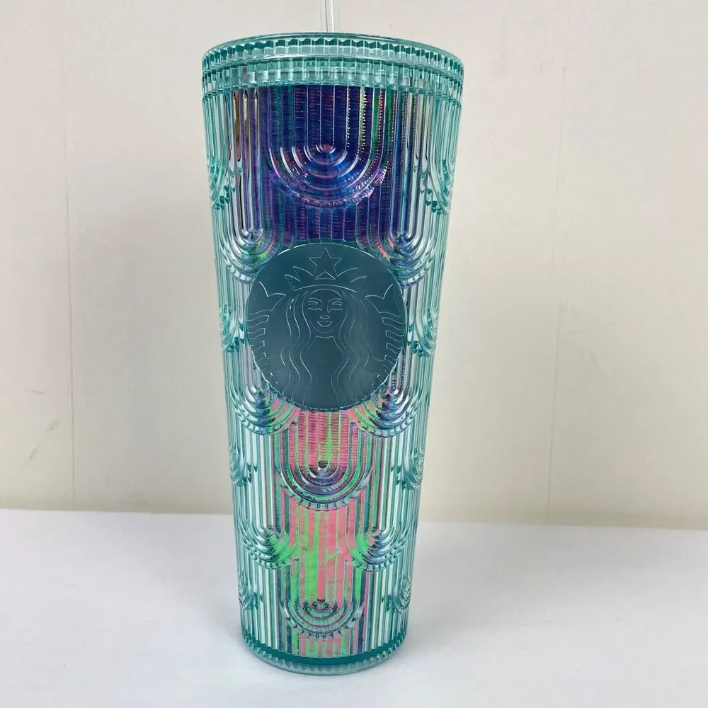 Starbucks 2022 Rainbow Teal Iridescent‎ Mermaid Scales Tumbler 24 oz